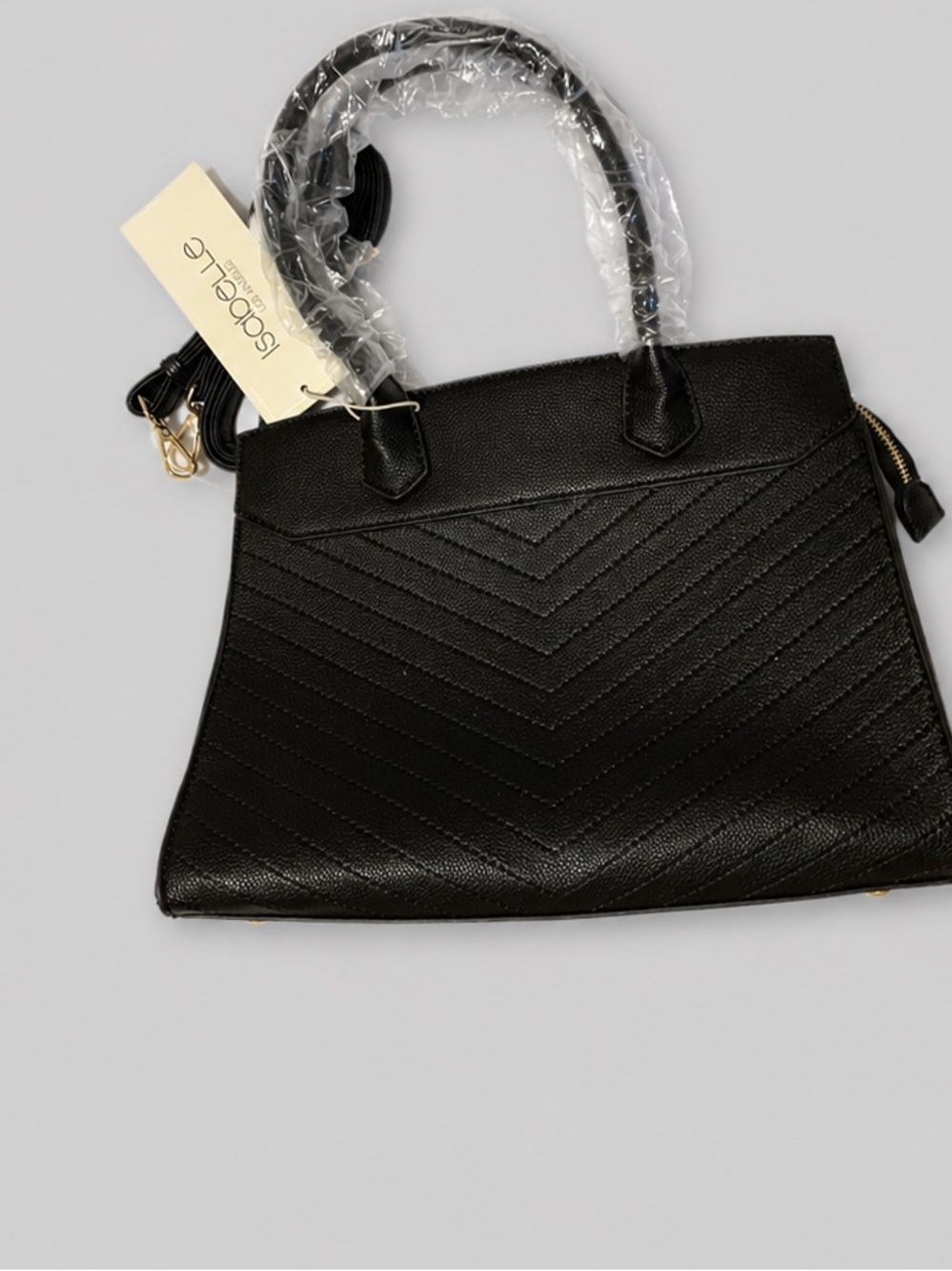 Isabelle Black Vegan Vegan Vegan Tote Bag with Chevron Stitching NWT $49 Retail
